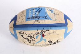 A European Challenge Cup rugby ball, signed by numerous Rugby Union players including Richard Hill,