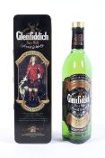 Whisky; Glenfiddich Pure Malt whisky in a Clan Sutherland tin, 70cl,
