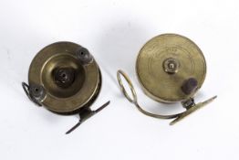 Two vintage brass fishing reels,