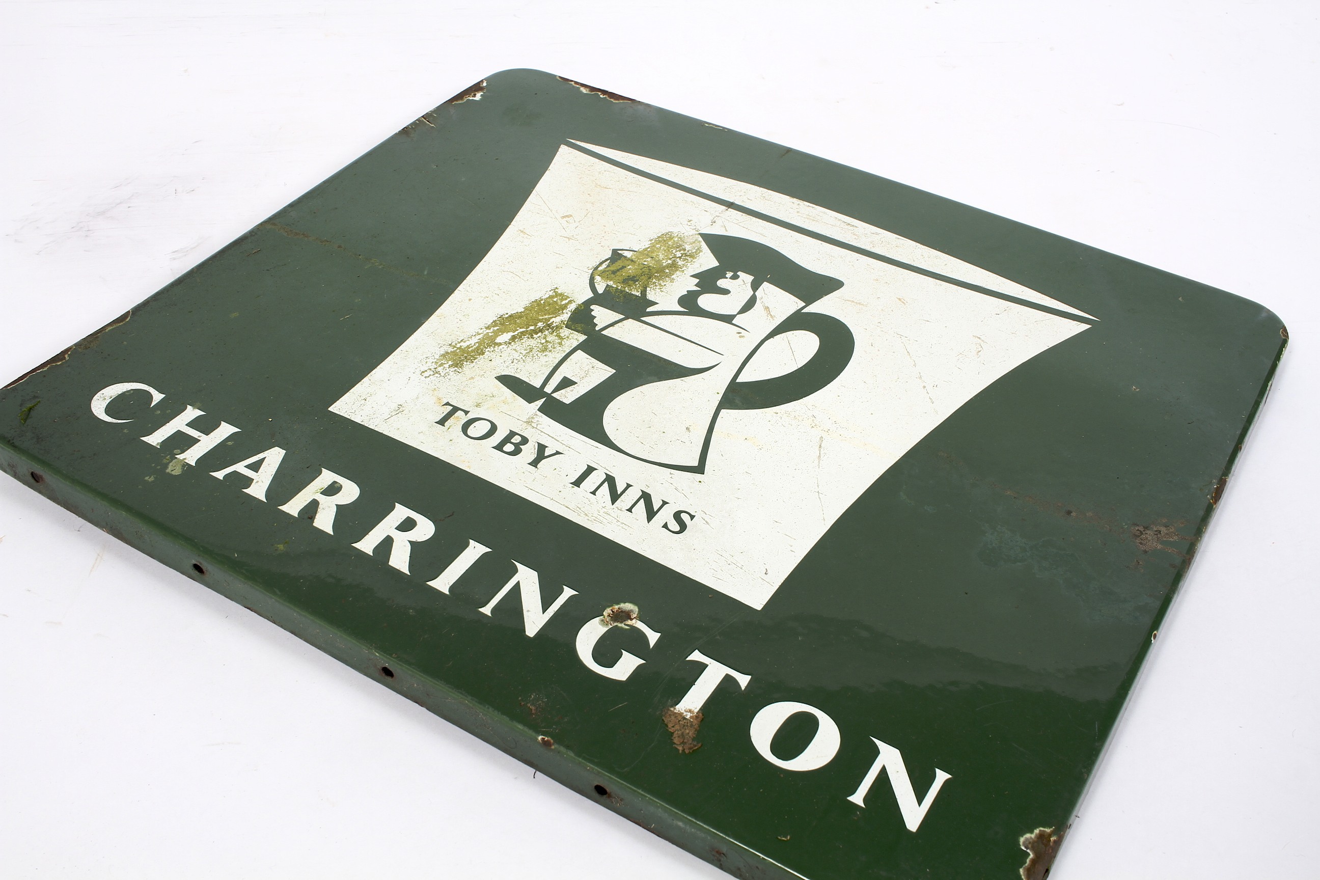 A vintage enamel Toby Inns Charrington advertising sign, of rectangular form, pierced for hanging, - Image 2 of 3