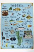 A metal sign titled 'The A-Z of Fishing', 20th century, pierced for hanging,