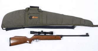 A Webley Cub .77 cal air rifle with Nikko Stirling 4 x 32 Mountmaster scope, with a padded case