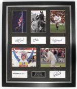 A framed selection of signed photos of Sportsmen, including Captain Luke Simmott, Bob Chanmpion MBE,