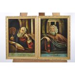 St Mark and St Matthew, a pair of prints and painting on glass,