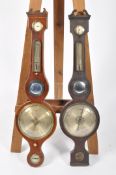 A George III mahogany and boxwood wheel barometer, with silvered dials,