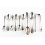 A collection of early silver items, to include a set of six Georgian bright cut teaspoons,