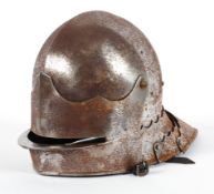 A re-enactment steel helmet with articulated visor,