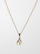 A yellow petal pendant principally set with a cultured pearl