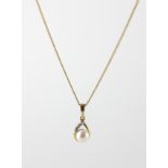 A yellow petal pendant principally set with a cultured pearl