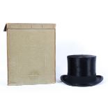 An Austin Reed vintage black silk top hat, in box inscribed 14/20 N/C 12 8 40,