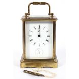 French brass alarm carriage clock, circa 1900, with Parisian movement stamped 1343,
