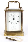 French brass alarm carriage clock, circa 1900, with Parisian movement stamped 1343,
