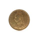 A loose half shield sovereign coin dated 1892,