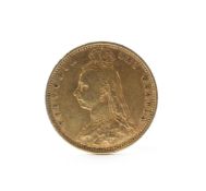 A loose half shield sovereign coin dated 1892,