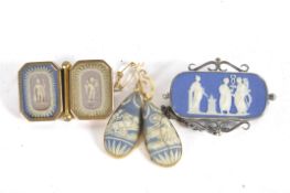 A pair of Wedgwood blue jasper ear drops on yellow metal backs;