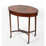 An Edwardian Georgian-style satinwood oval side-table, painted with a classical woman with garland,