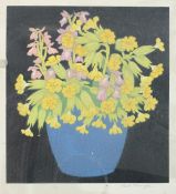 John Hall Thorpe, Still Life of spring flowers in a vase, woodblock print, signed in pencil,