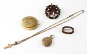 A collection of jewellery to include; Two mourning broches, One mourning pendant,