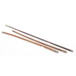 Three brass-mounted wooden swagger sticks,