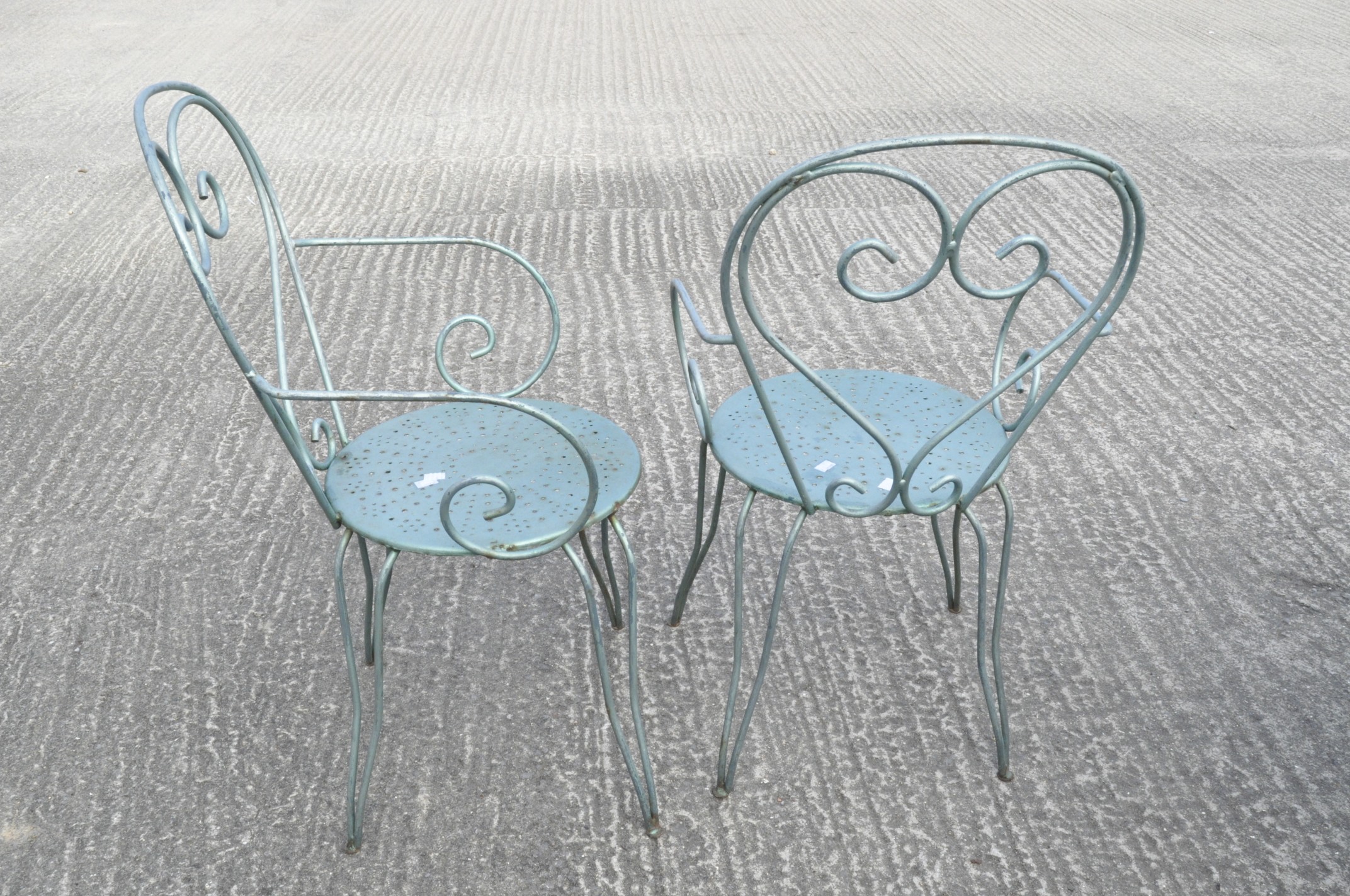 A vintage French metal table and four chairs, in metallic pale blue, - Image 2 of 2