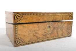 A Victorian walnut and inlaid writing slope, late 19th century, of rectangular form,