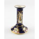 An English porcelain blue-ground chamber candlestick, circa 1820, probably Derby or Coalport,