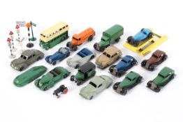 A collection of playworn vintage Dinky Toys, including: a Lincoln Zephyr, an MG Record Car,