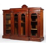 A William IV style mahogany breakfront glass bookcase,