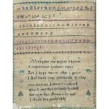 A Victorian Sampler, inscribed Queen Victoria with numbers and alphabets, dated 1848,