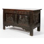 An oak coffer, late 17th or 18th century,