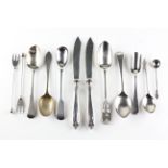 A collection of sterling silver, including knives, pickle forks,