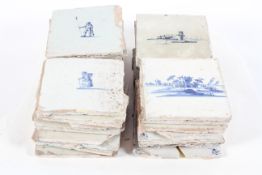 A collection of Dutch Delft blue and white square tiles, 18th/19th century,
