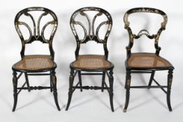 Three Victorian black lacquered chairs, circa 1880,