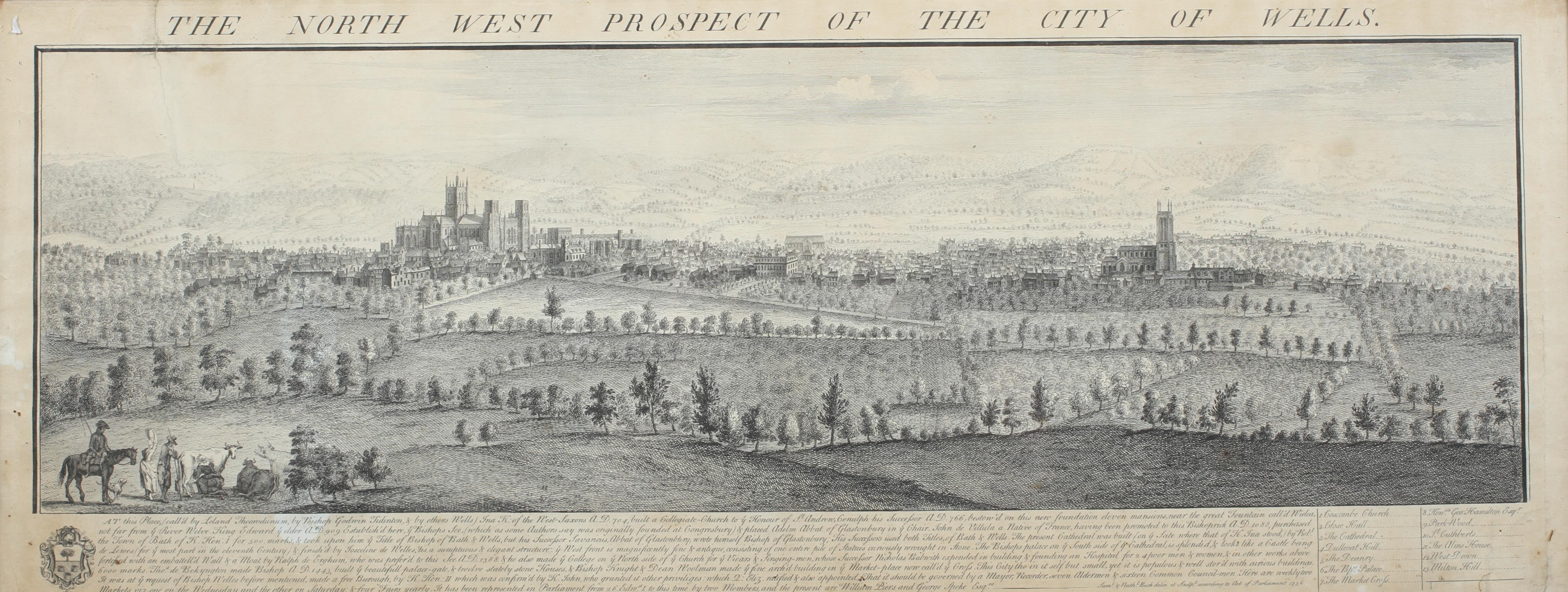 After Samuel and Nathaniel Buck, North West Prospect of City of Wells, engraving,