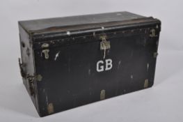 A Finnigans Ltd leather bound trunk, probably from a vintage motor car,