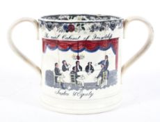 A Staffordshire pottery two-handled Masonic mug,