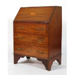 A George III mahogany inlaid bureau, late 18th century,