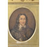 19th century school, Portrait of Charles I, oval, pencil and pastels, in a gilt frame,