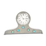 A Liberty Tudric pewter mantel clock case, with turquoise enamelled jewels, 12cm high,