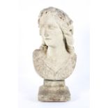 A Victorian white marble bust of a lady, indistinctly incised to reverse,