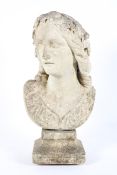 A Victorian white marble bust of a lady, indistinctly incised to reverse,