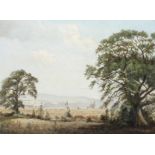 Ralph Ellis, Rural scene with trees and haystacks beyond, oil on canvas, signed and dated 1961,