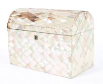 A 19th century mother of pearl mounted domed-top stationery box, fitted with removable letter rack,