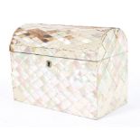 A 19th century mother of pearl mounted domed-top stationery box, fitted with removable letter rack,