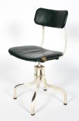 A 1950's vintage Tansad industrial machinists/engineers chair having a dark green faux leather