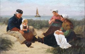 Dutch School, Family on a beach, signed, oil on panel,