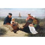 Dutch School, Family on a beach, signed, oil on panel,