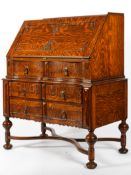 A Victorian 'figured' oak bureau, late 19th century,