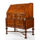 A Victorian 'figured' oak bureau, late 19th century,