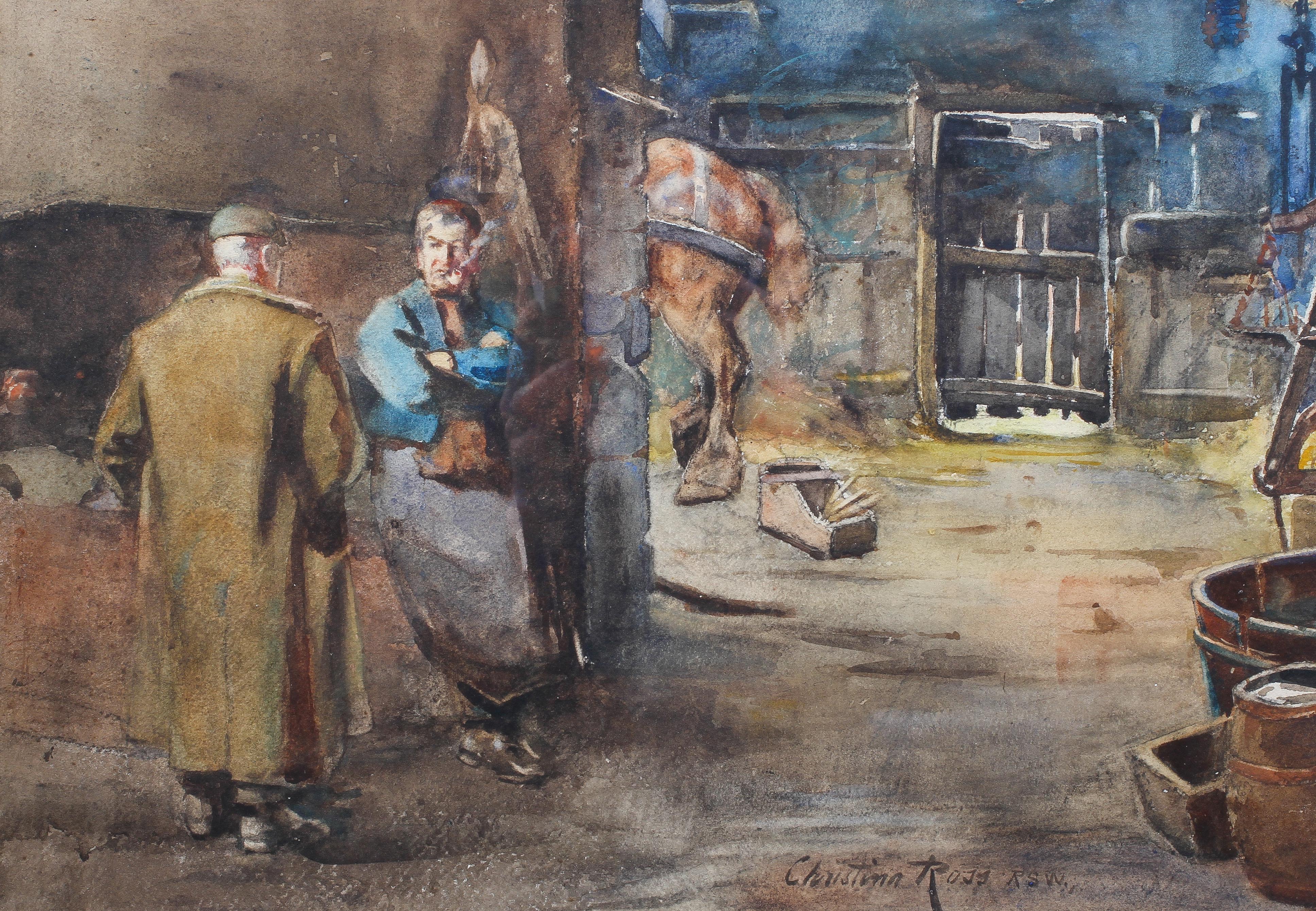 Christina Paterson Ross (RSW), (Scottish, 1843-1906), watercolour, Stable Scene, signed lower right,